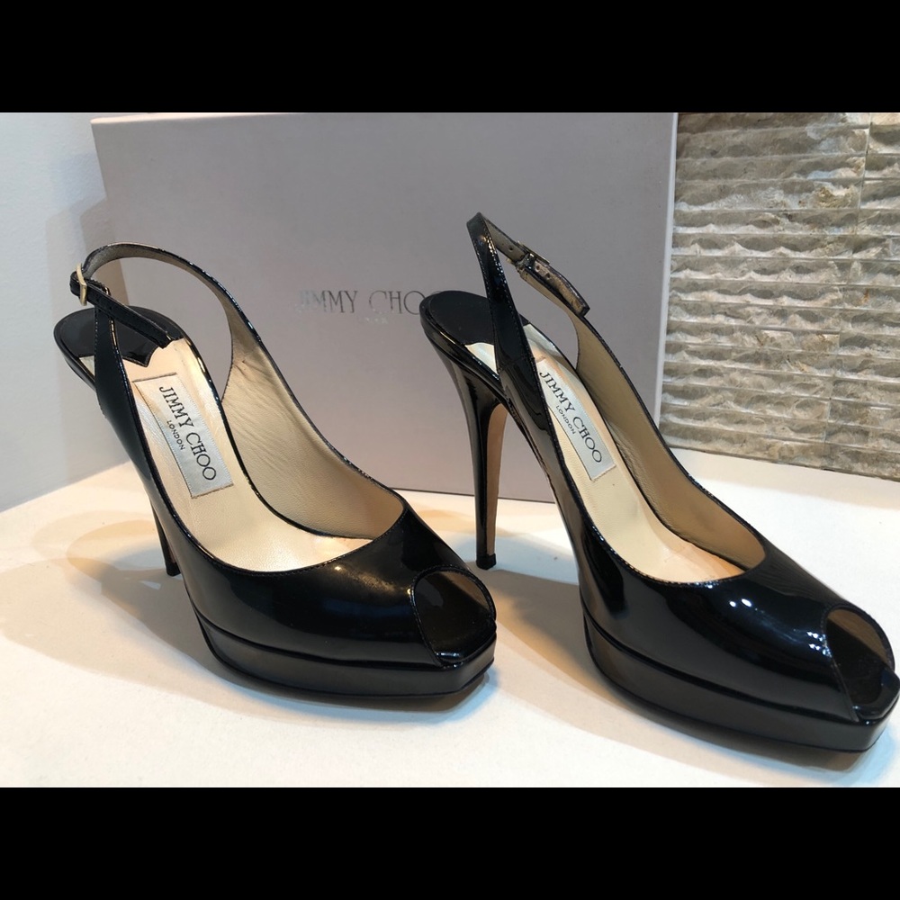Jimmy Choo peep-toe patent slingback heels